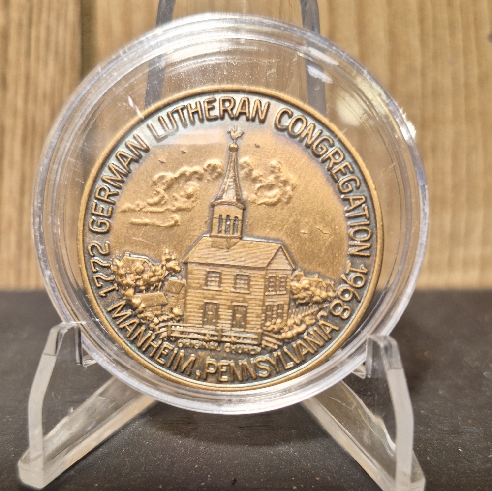 Vintage 1968 German Lutheran Congegation Manheium PA Commemorative Bronze Coin